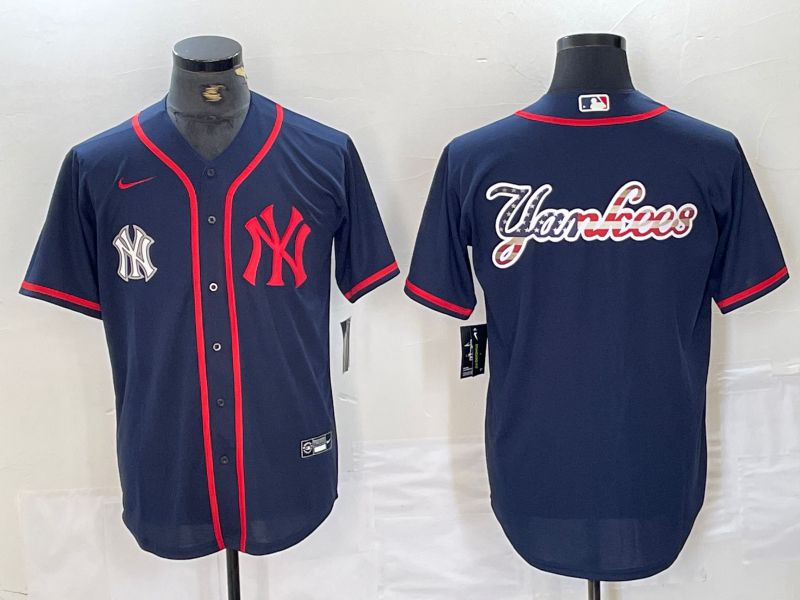 Men New York Yankees Blank Blue Third generation joint name Nike 2024 MLB Jersey style 3